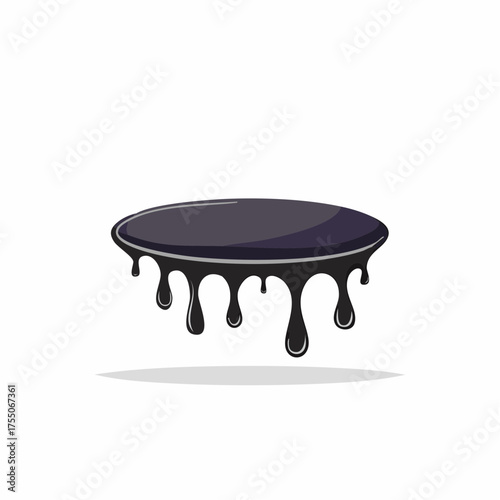A cartoon vector illustration of a puddle of thick black liquid dripping down.