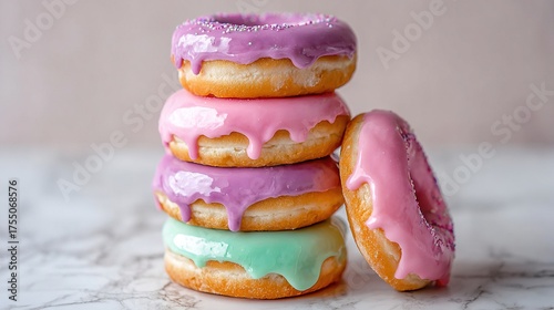   Stacked Doughnuts with Pink, Green & Purple Frosting