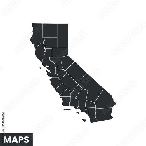 California Map with Counties: Editable Vector Graphic For Web, Print, and Digital Use