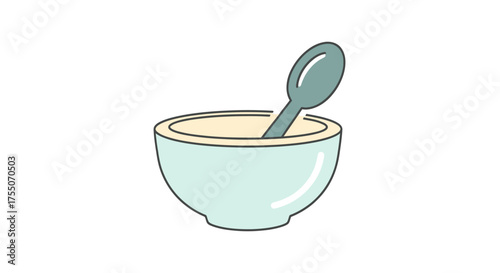 Hand-drawn illustration of a food stall vendor serving customers.