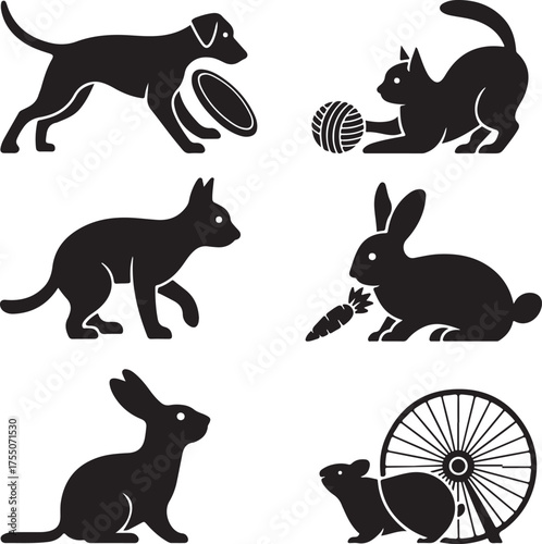 Charming Pet Silhouettes A Playful Collection of Cats, Dogs, Rabbits, and a Hamster Companion