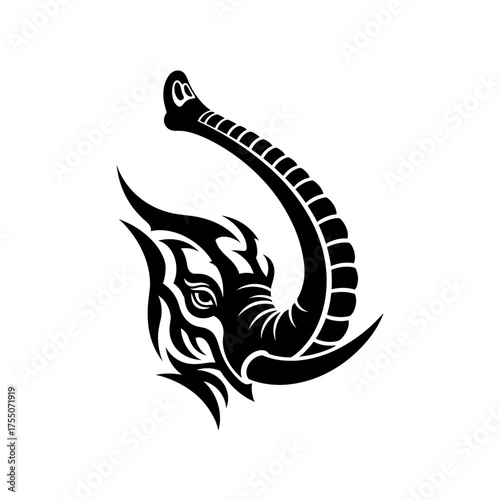 Striking tribal elephant head design for bold tattoos, logos, and unique branding with strong symbolic meaning and artistic flair