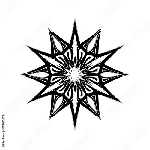 Elegant black and white starburst design element, perfect for modern backgrounds, distinctive logos, and striking patterns with bold, geometric flair