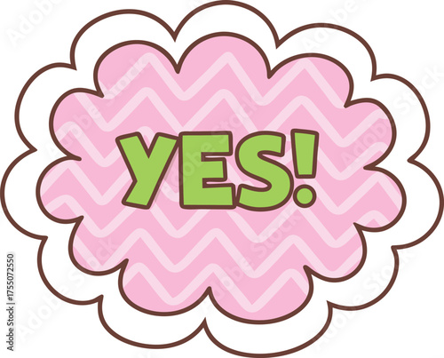 Green yes text on pink chevron cloud vector