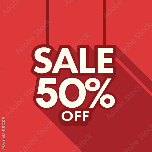 Hanging sale discount sign fifty percent