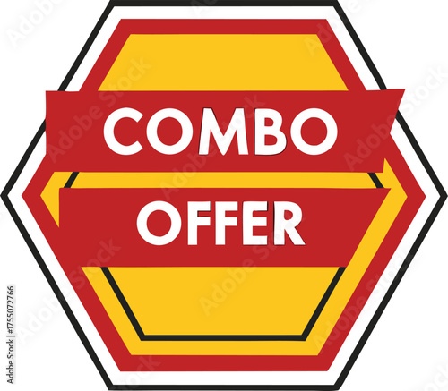Hexagonal red yellow combo offer badge vector