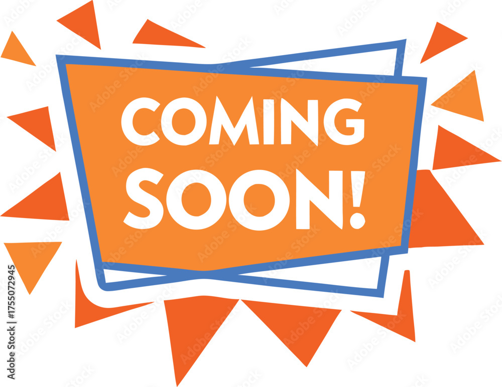 Fototapeta premium Orange blue coming soon badge white text