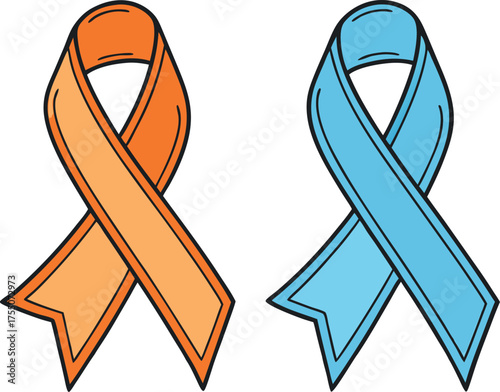 Orange blue ribbons folded awareness vector