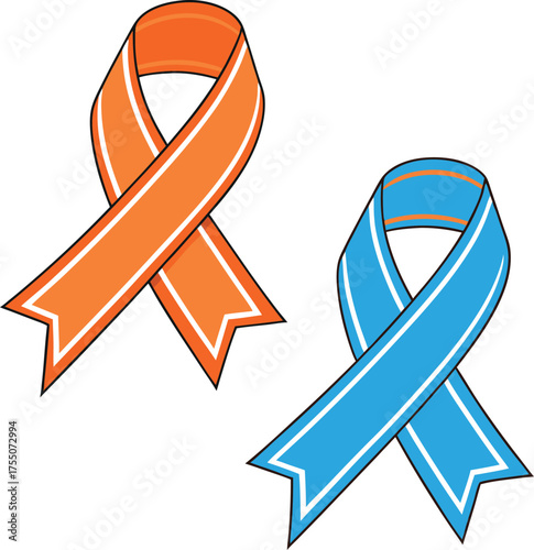 Orange blue ribbons folded awareness