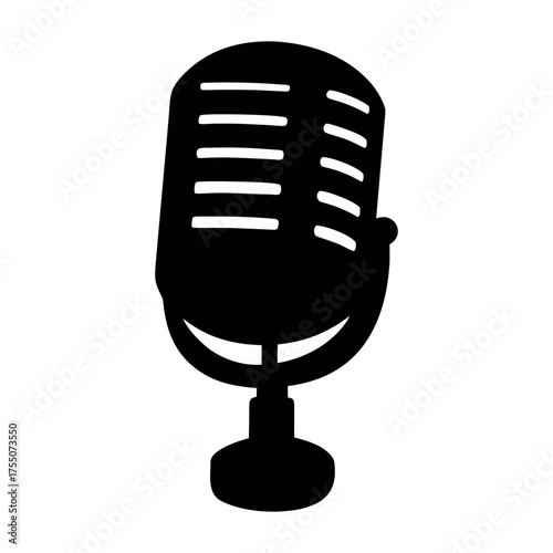 Vector art of vintage microphone icon classic recording device symbol representing audio, broadcast, and communication in a simple, retro design
