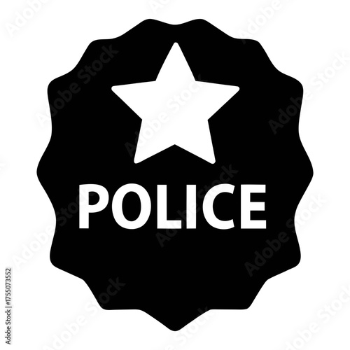 Vector art of police badge icon law enforcement symbol with star and text represents authority, security, and public safety in a simple, recognizable design