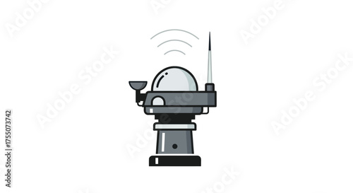 Vector Illustration of a Modern Surveillance Robot with Antenna.