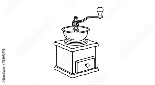 Vintage Manual Coffee Grinder Line Art Illustration.