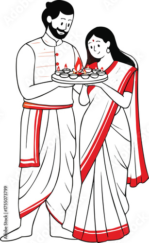 Vector and silhouette art illustration -- Bengali regional Attire , Festive season ,  Welcoming mood