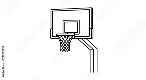 Simple Line Drawing of a Basketball Hoop and Backboard.