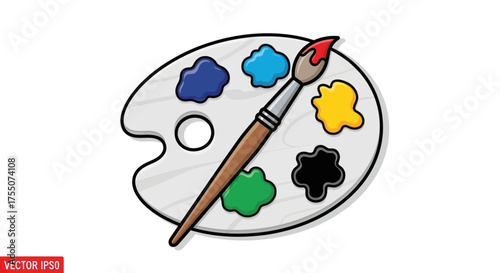 Artists Palette with Colorful Paints and Brush Ready for Creative Expression.