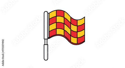 A waving red and yellow checkered flag used by a soccer assistant referee or linesman.