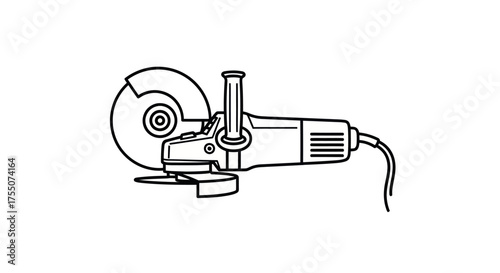 Line Art Illustration of Angle Grinder Power Tool.