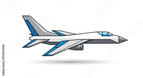Sleek White and Blue Fighter Jet Aircraft in Flight.