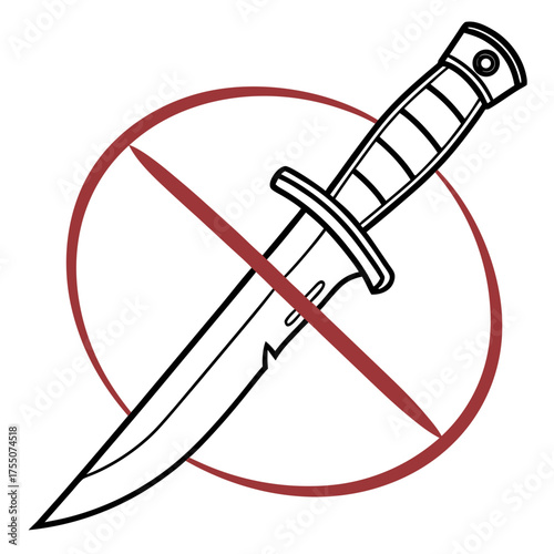 Knife inside red circle with slash—clear “no knives” symbol used to indicate weapon prohibition in public or secure areas.