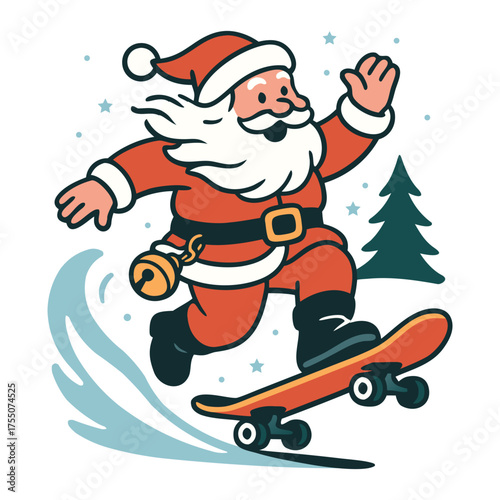 Fun Skateboarding Santa Claus for Christmas and t-shirt .design