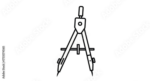 Black and White Compass Drawing Tool for Geometry and Technical Design.