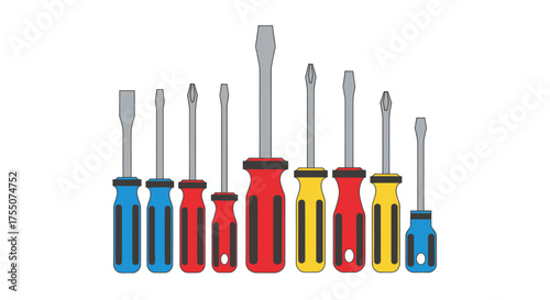 Collection of Various Screwdrivers with Colorful Handles.