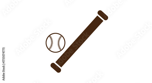 A brown baseball bat and a white baseball.