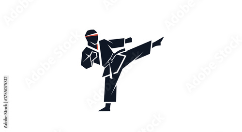 Karate Athlete Kicking Martial Arts Silhouette.