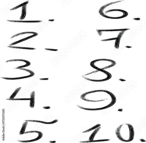 Handwritten numbers one through ten marked with dots indicating a list or sequence.