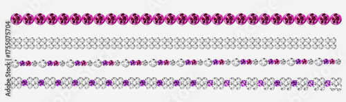 Set of realistic, pink and white pearl threads on a transparent background, vector illustration