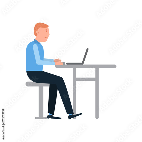 Man Working on Laptop at Desk, Remote Work Vector Illustration