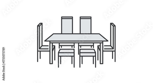Modern Rectangular Dining Table with Six Chairs and Two Benches.