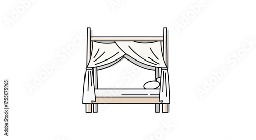 Elegant Four-Poster Bed with Draped Curtains and Pillow.