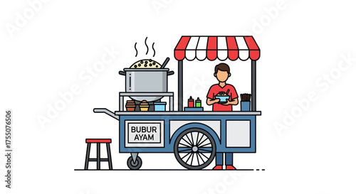 Illustration of a Bubur Ayam Street Food Cart.