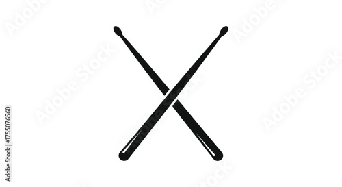 Two Crossed Black Drumsticks on a White Background.