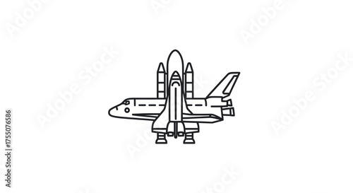 A simple black and white line art illustration of the complete Space Shuttle system.