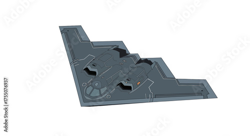 Dark gray stealth bomber aircraft with distinctive flying wing design.