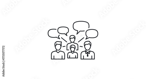 Group of people communicating with speech bubbles above heads.