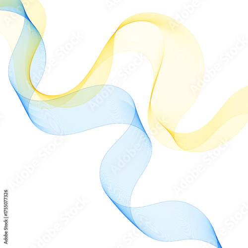 Two wavy lines of yellow and blue colors intersecting. Eps 10