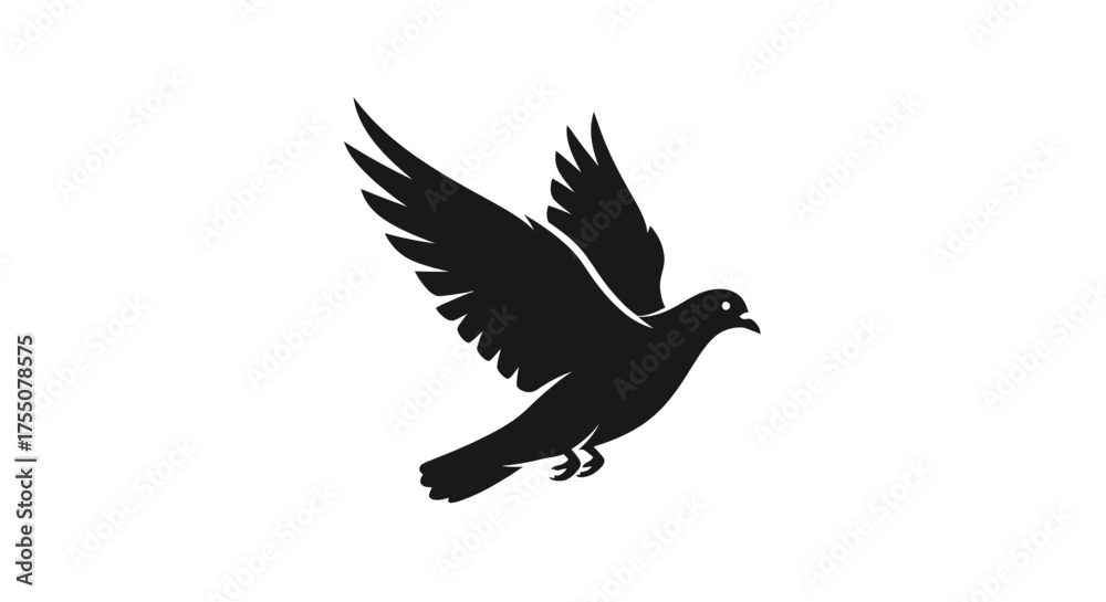 Obraz premium Black silhouette of a flying dove, vector illustration