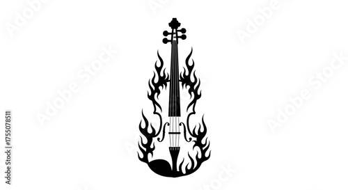 Flaming violin silhouette, a musical passion