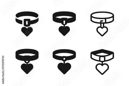 Pet Logo Variations. Pet Care and Animal Companionship. Set Logo of Pet Care and Animal Companionship: collar with heart. harmonious logo variations of the