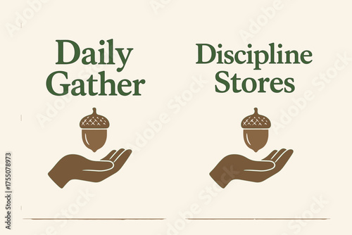 Acorn Gathering Banners. Collecting acorns. Two vertical A6 banners with safe margins, centered composition, no elements touching edges, natural minimal style,