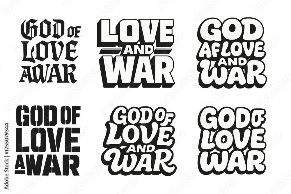 Fototapeta premium Love and War Typography. God of Love and War. Set lettering. harmonious lettering variations of the same emblematic concept (Gothic-inspired decorative type,
