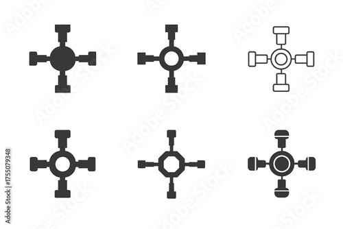 Space Station Logos. Space Station. Set Logo of Space Station: space station with docking ports. harmonious logo variations of the same emblematic concept,