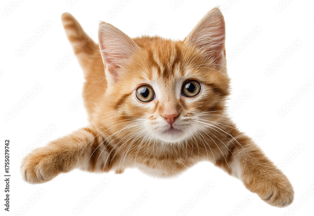 Obraz premium Cute orange kitten with big eyes isolated on a transparent background
