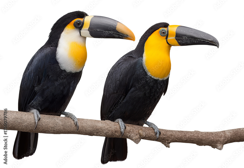 Naklejka premium Two Toucans Perched on a Branch isolated on a transparent background