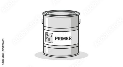 Can of Primer Paint with Label and Handle.