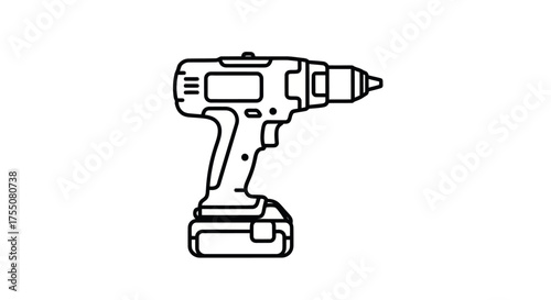 Cordless Drill Outline: A Black and White Illustration of a Power Tool.